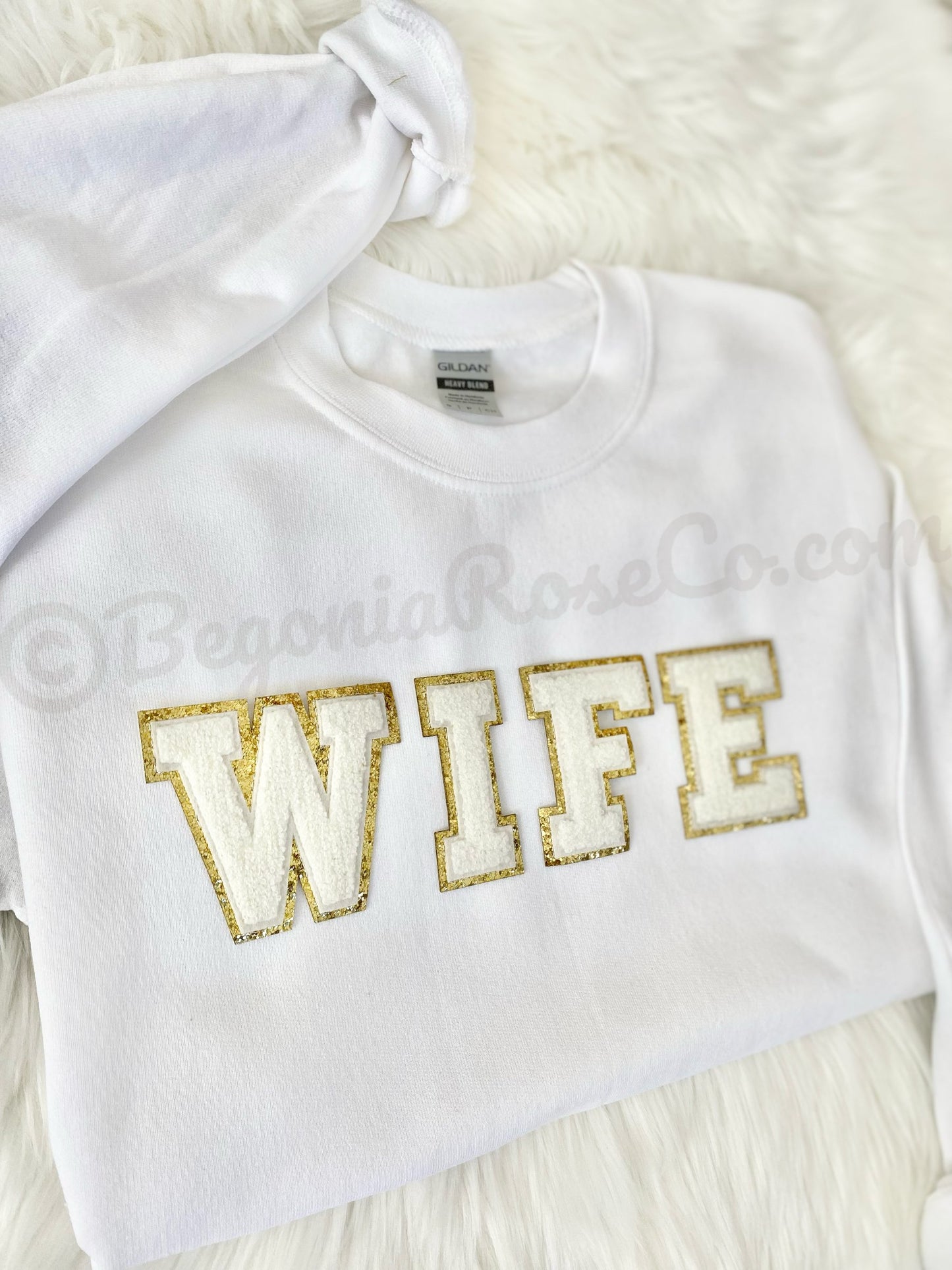 WIFEY chenille patch sweatshirt in grey with aqua patch - engagement party gift