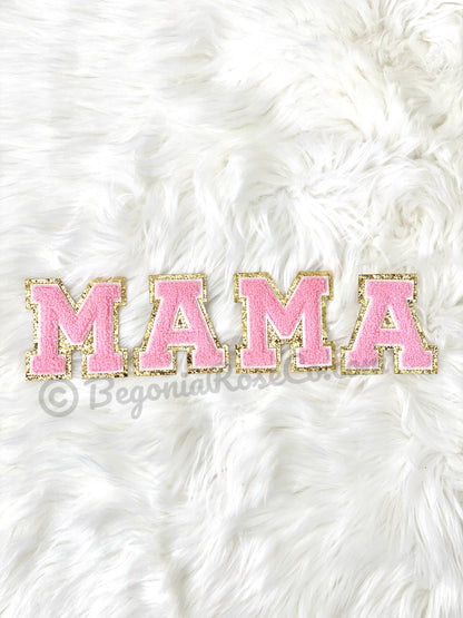 MAMA pink white pearl rhinestone letter patches sew on mom gift