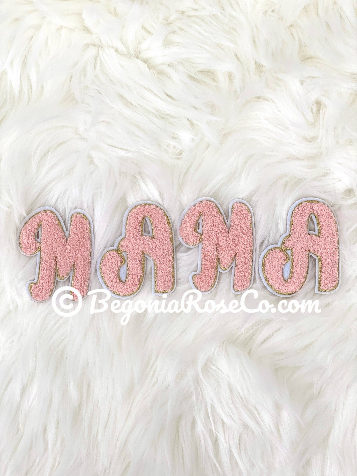 MAMA chenille patches powder blue sequin sew on diaper bag patch