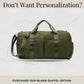 Graphic offering the olive green weekender duffel in a blank option