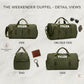 Chart showing four detail views of the olive weekender duffel