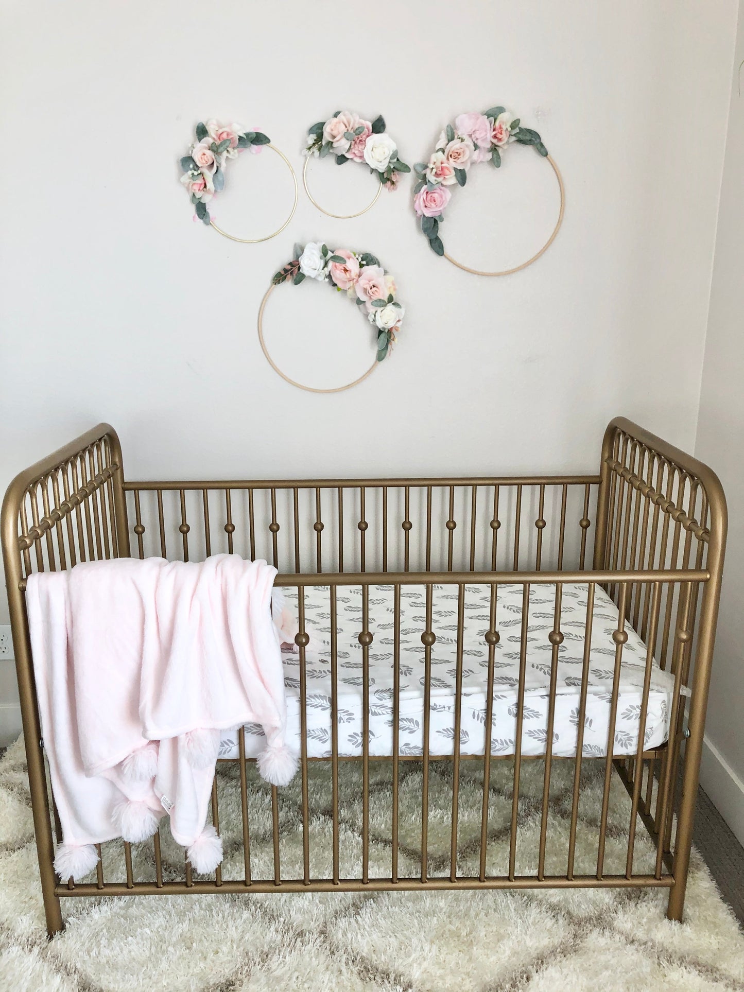Floral hoop nursery wreath wall decor with custom text
