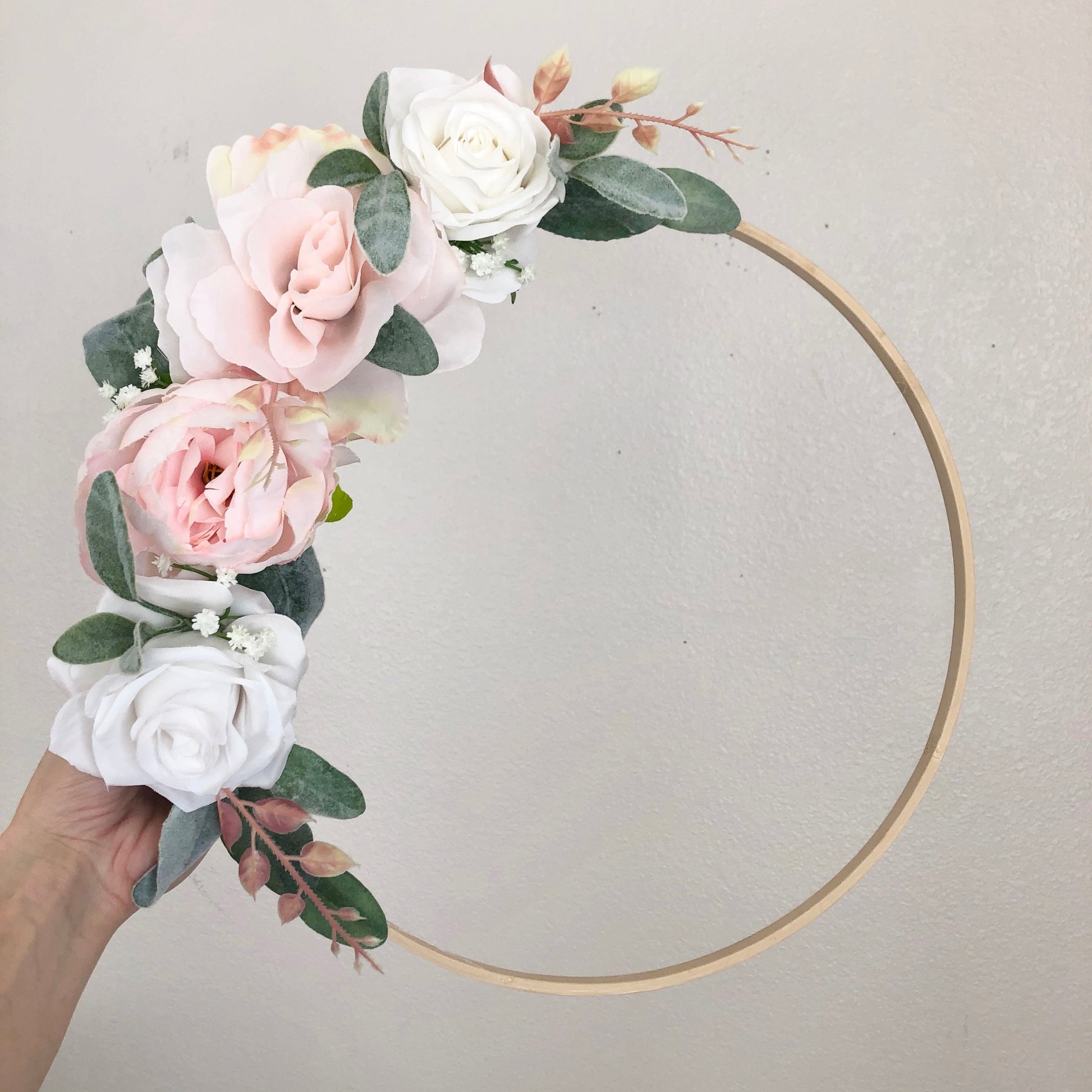 Personalized floral hoop wreath nursery wall decoration