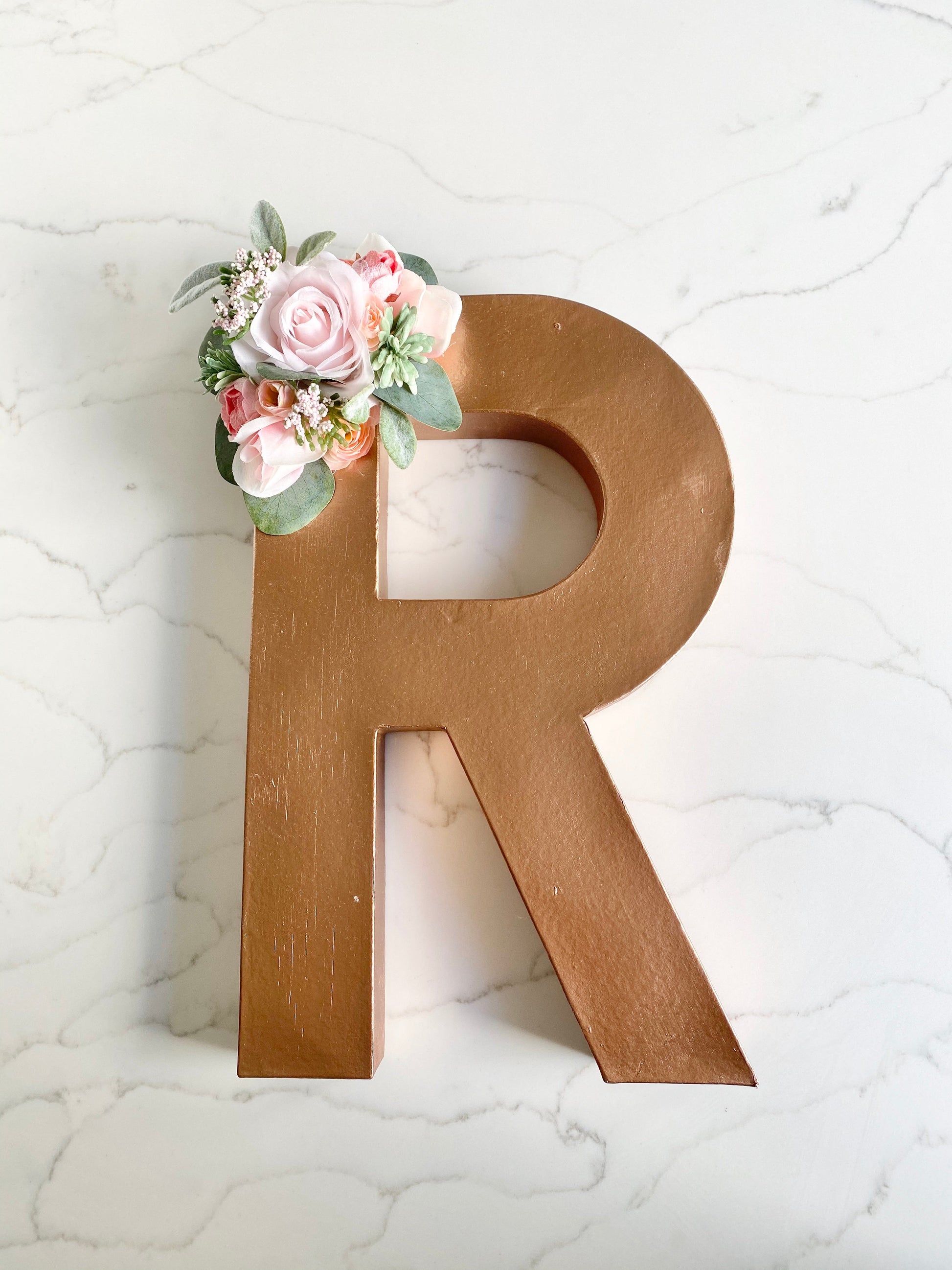 Personalized initial monogram faux flower botanical
