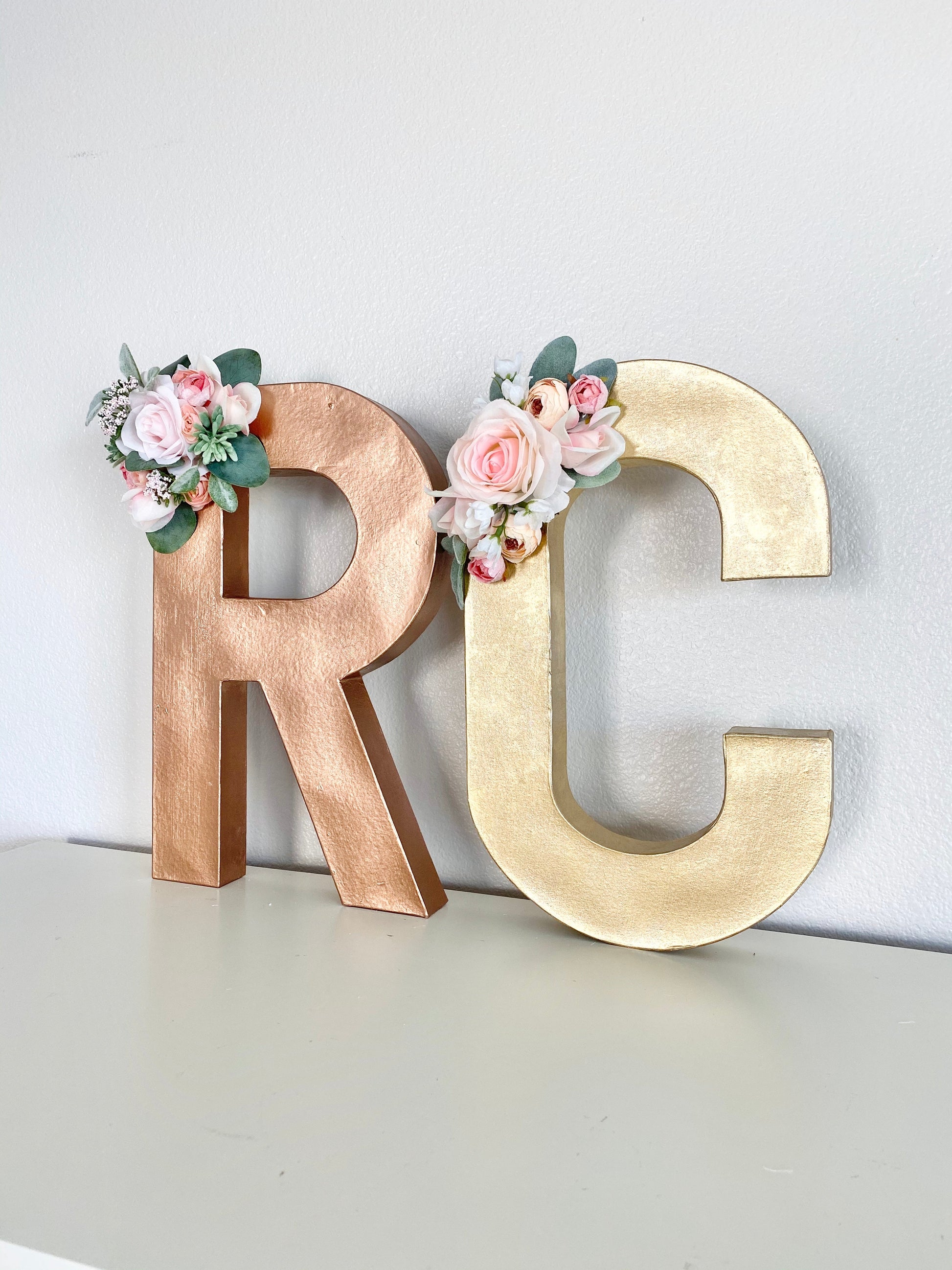 Floral letter freestanding 8.5 inch or 16 inch custom color