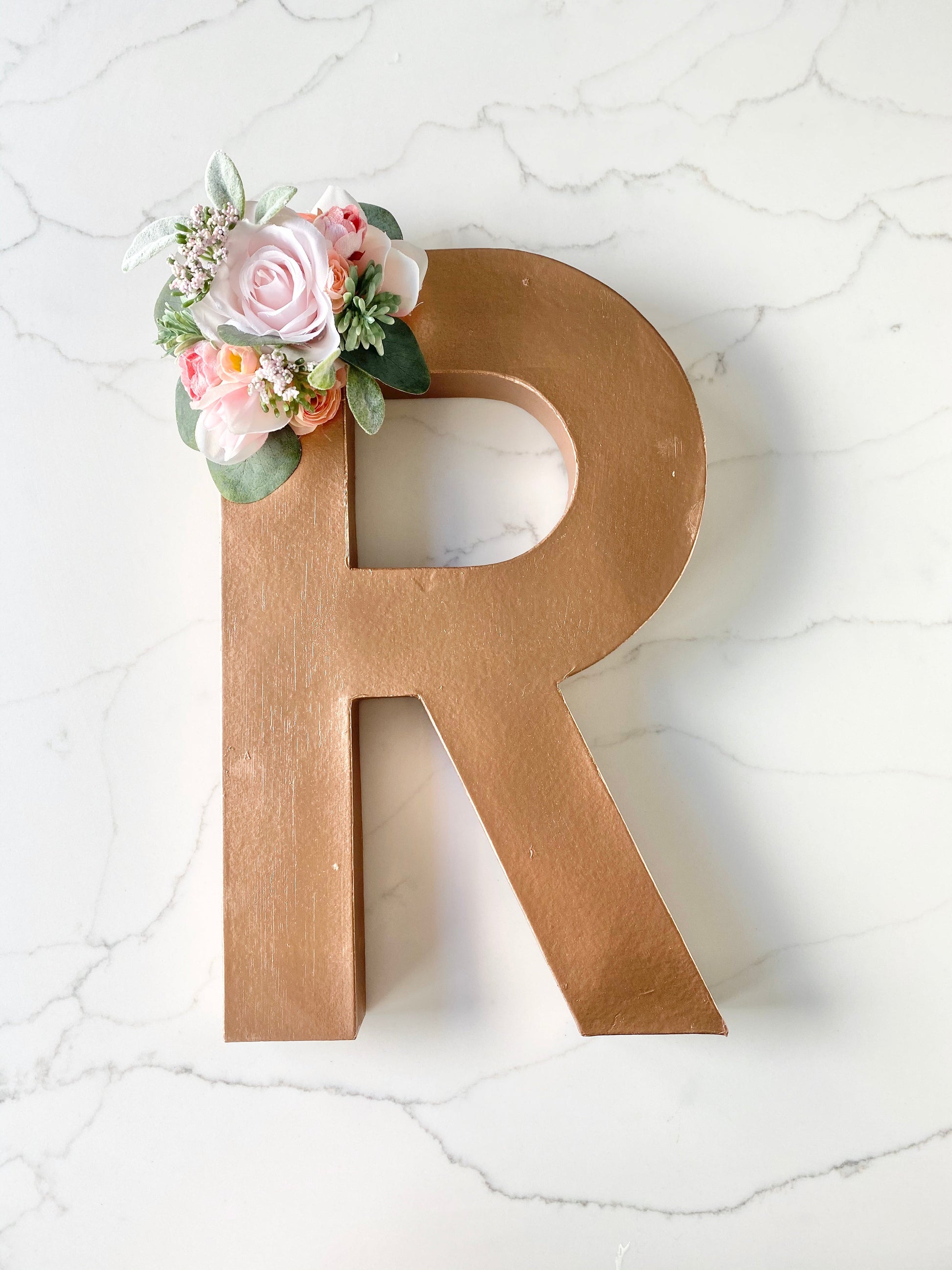 Floral letter base rose gold gold paint wedding prop