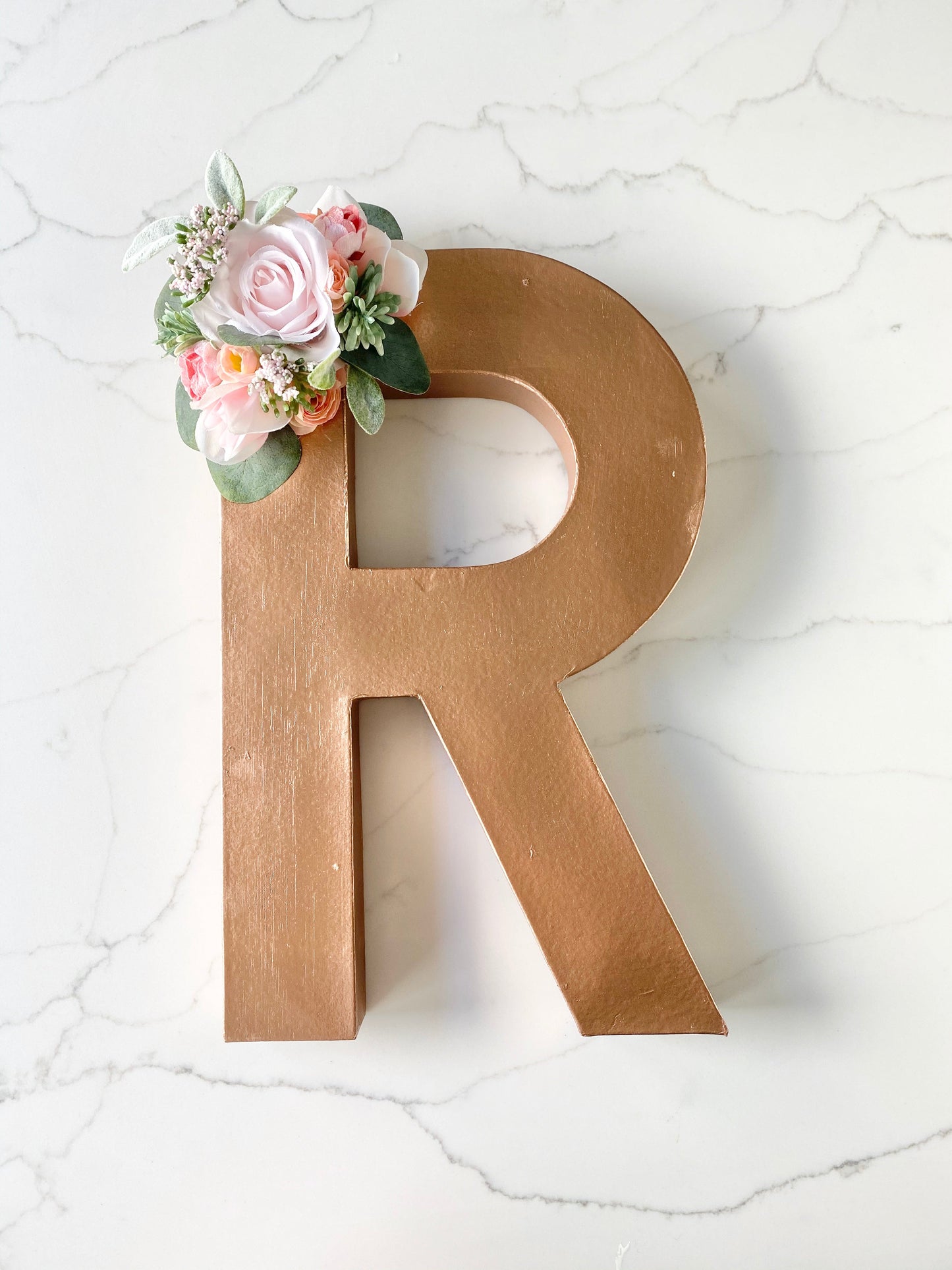 Floral letter base rose gold gold paint wedding prop