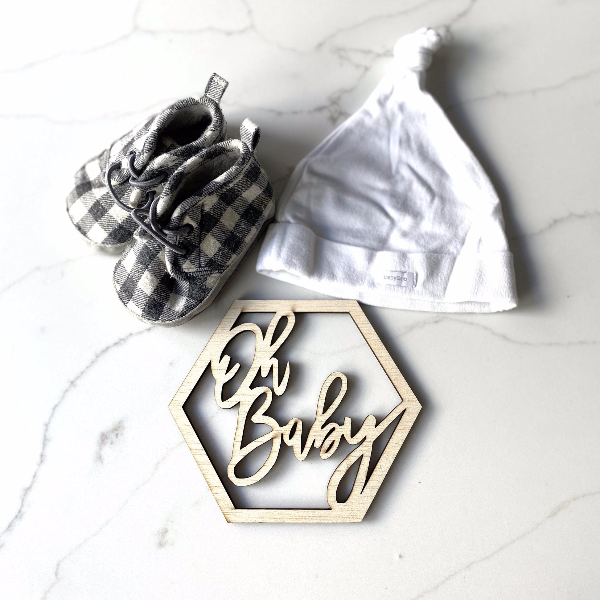 Wood hexagon Oh Baby pregnancy announcement sign photo prop