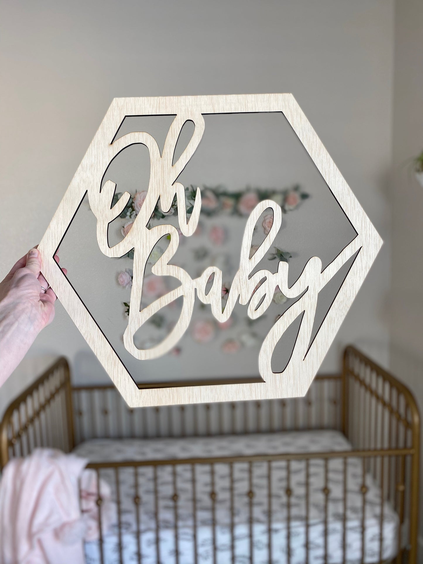 Baby announcement prop wood hexagon sign coming soon