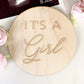 Birch wood gender announcement sign for pregnancy reveal photos