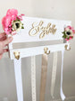 Headband organizer with painted name and flower decoration