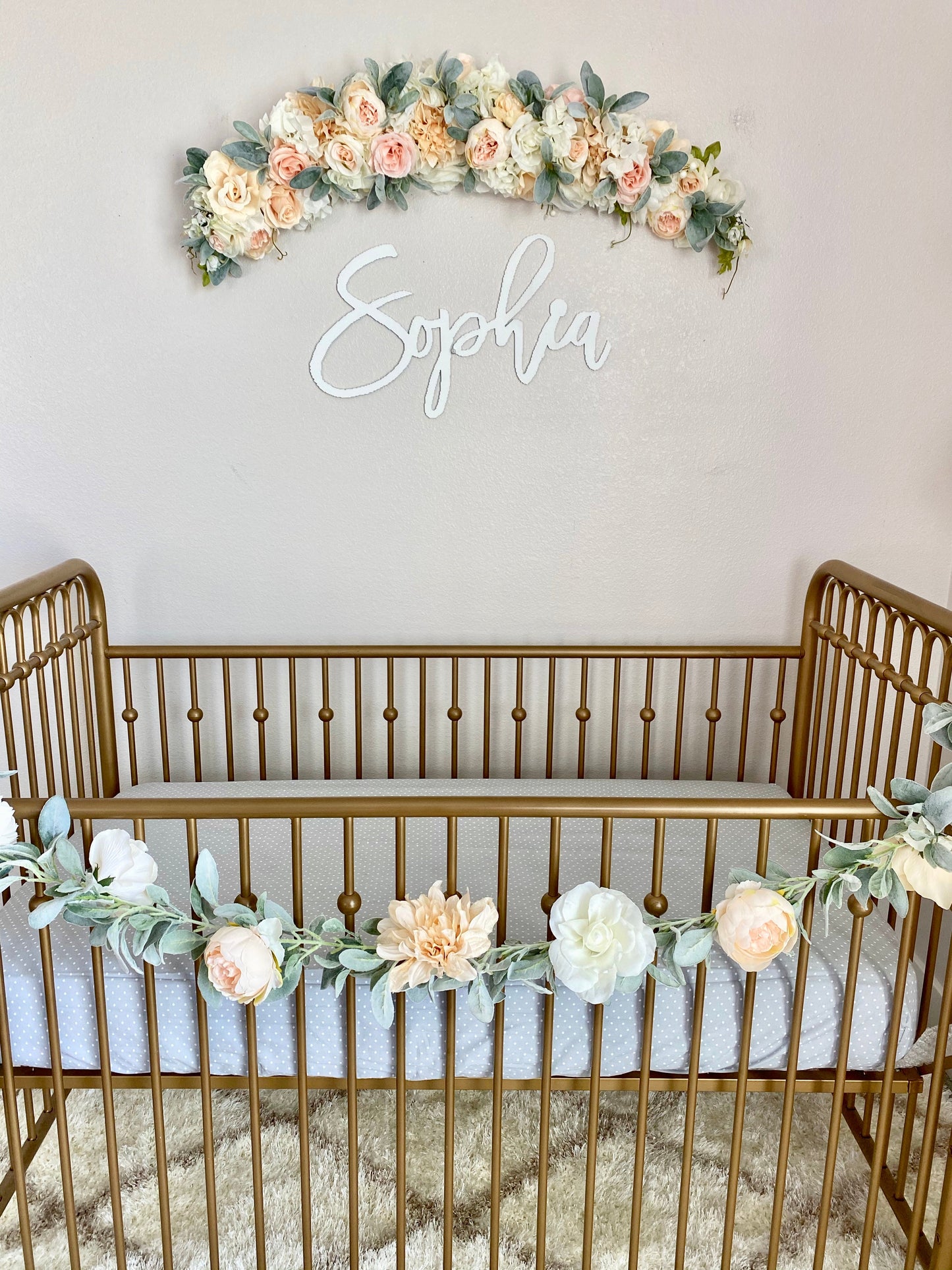 Handmade floral swag in custom colors for fireplace mantle, nursery, or wedding backdrop
