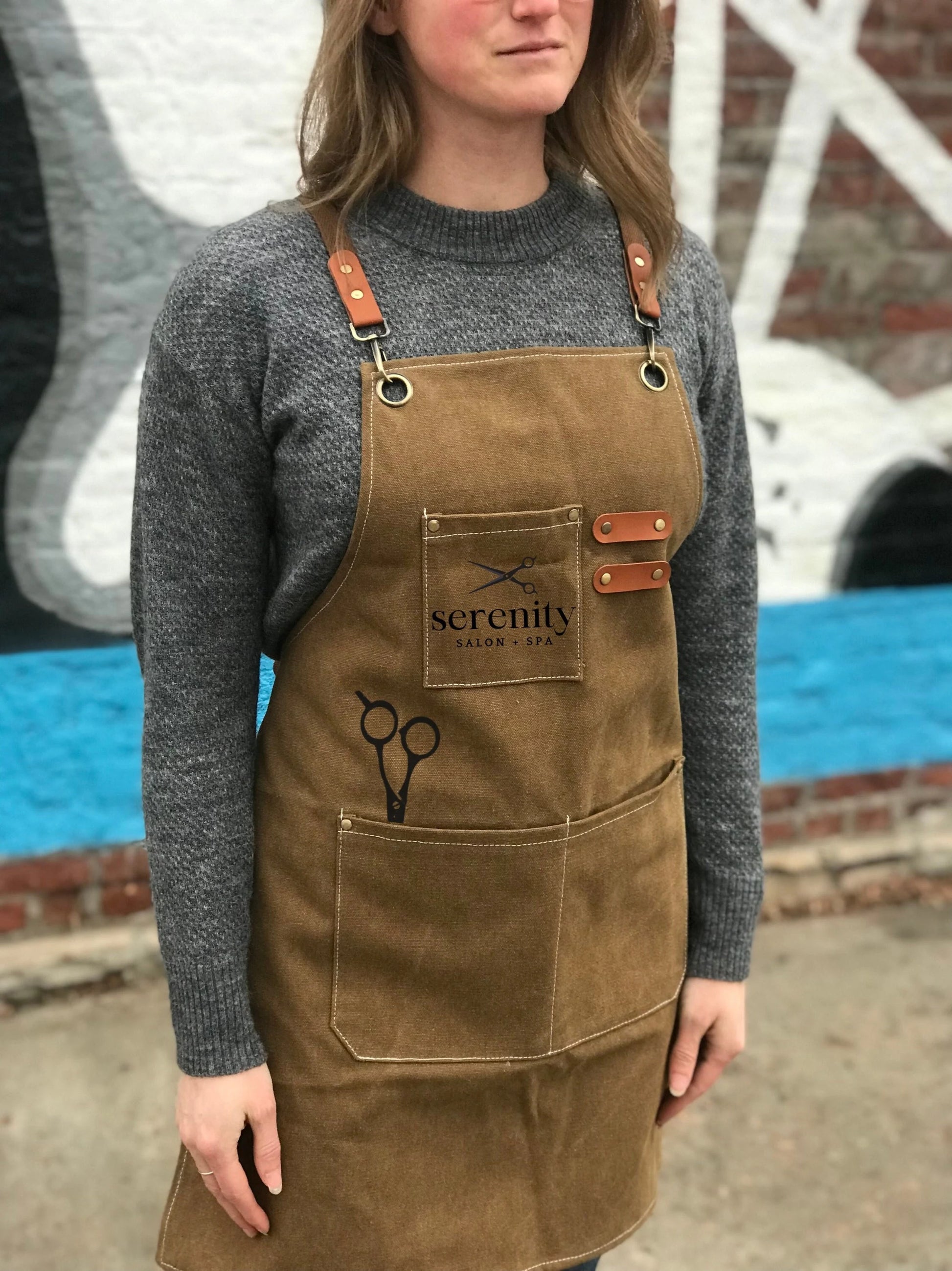 Custom hairstylist apron salon apparel with pockets, stain-repellent fabric