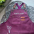 Hairstylist personalized apron with cross-back straps, anti-static salon apparel