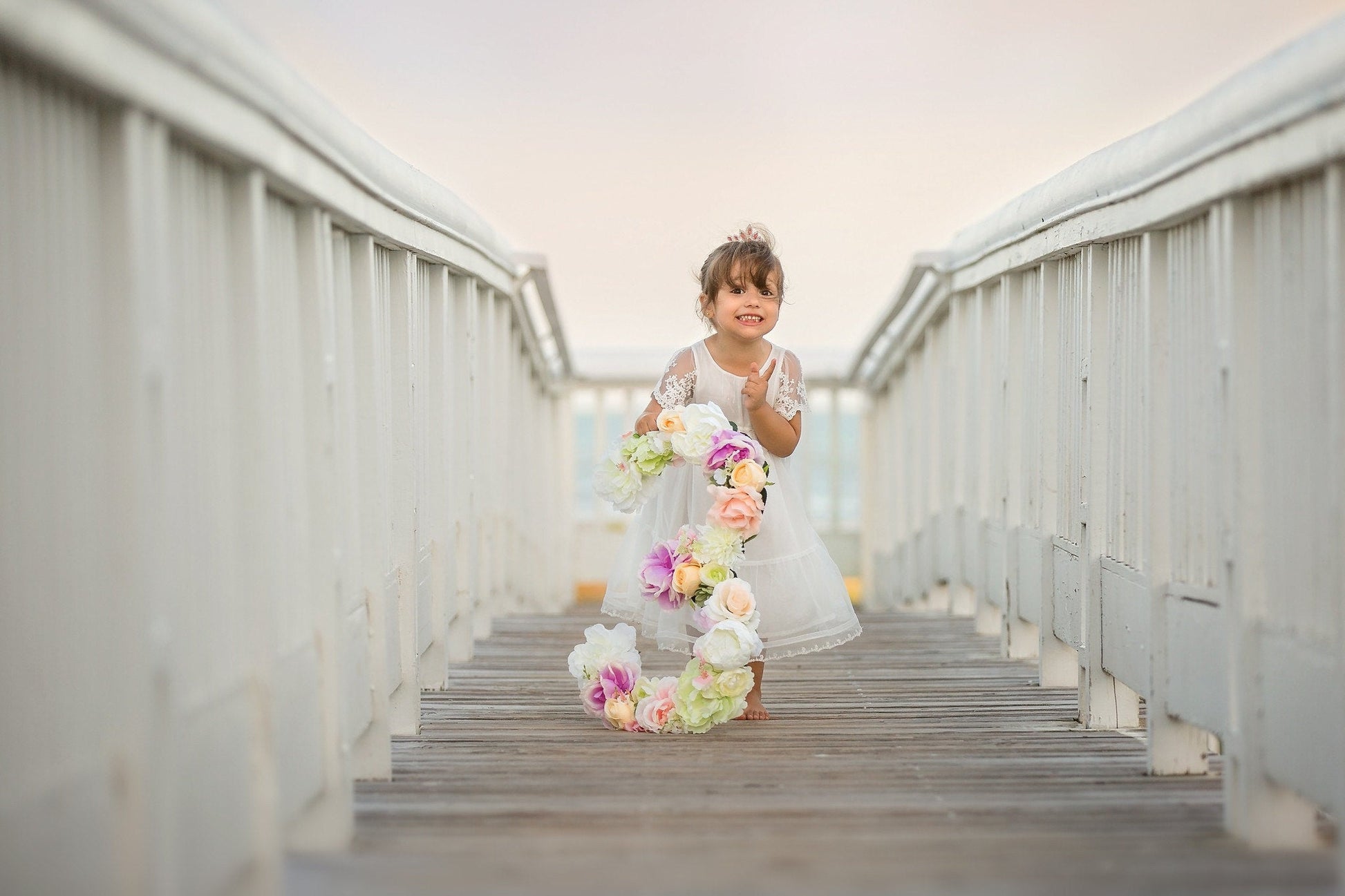 Floral number faux flower girl birthday photo shoot