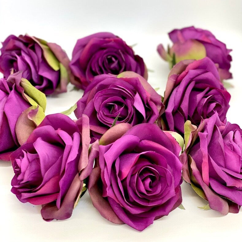 Grape purple artificial rose head 3.5 inch silk flower for purple wedding decor