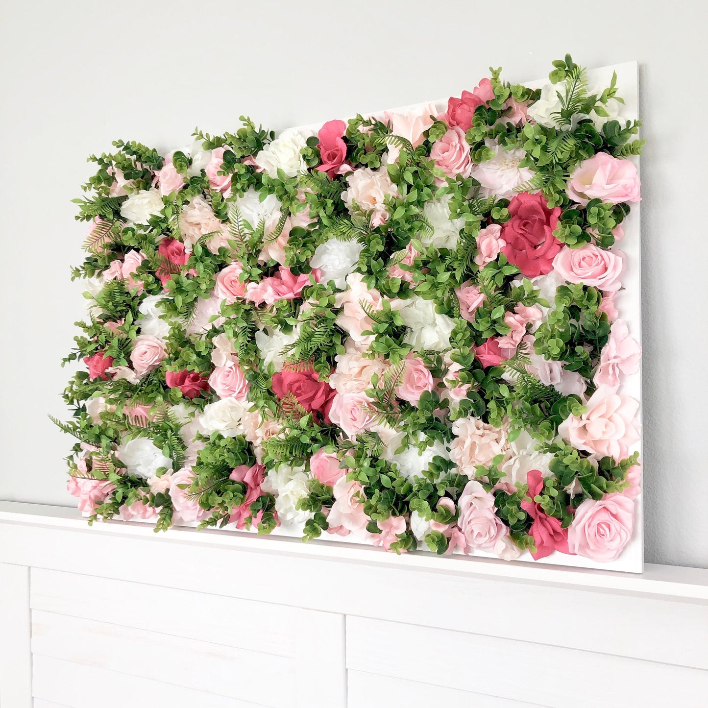 Faux greenery wall hanging floral frame nursery decor