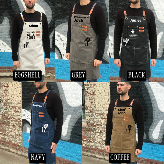 BBQ grill apron worn at cookout cross-back personalized workwear