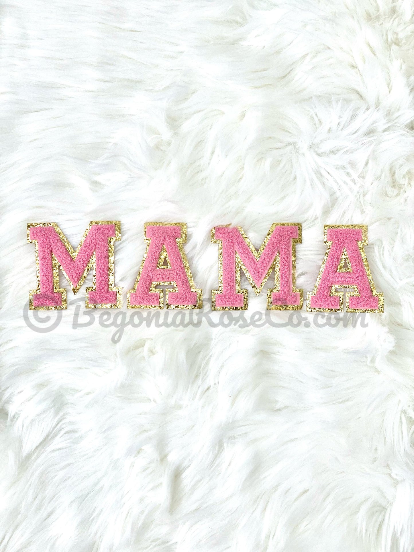 MAMA chenille patches medium pink sequin sew on jacket patch