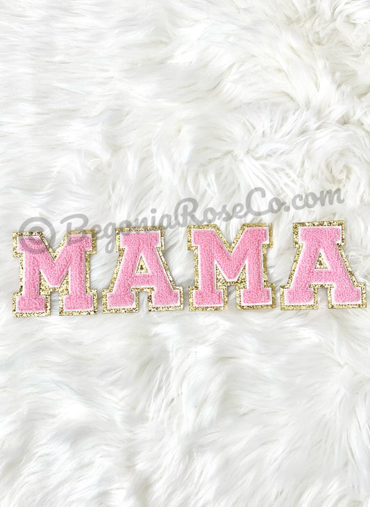 MAMA chenille patches white sequin sew on baby shower decor