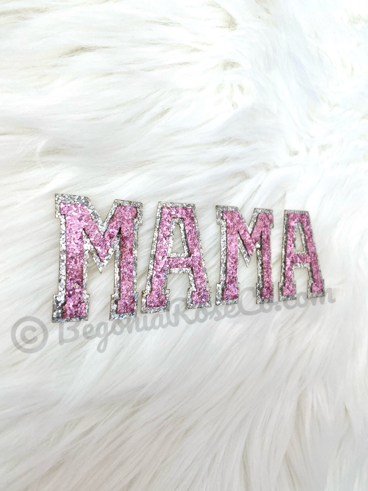 MAMA chenille letter patches light pink sequin sew on iron on mom gift