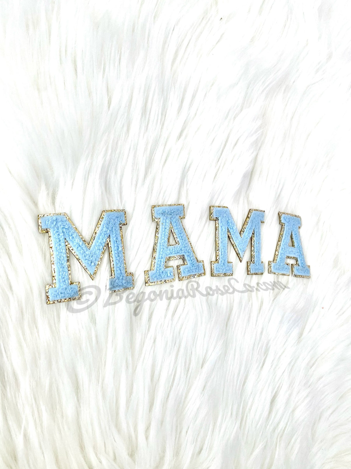 MAMA peachy pink chenille script letter patches iron on jacket