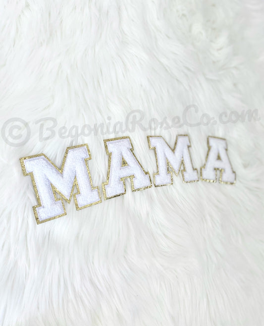 MAMA Chenille Letter Patches Sew On Iron On Light Pink Sequin Mom Gift Baby Shower