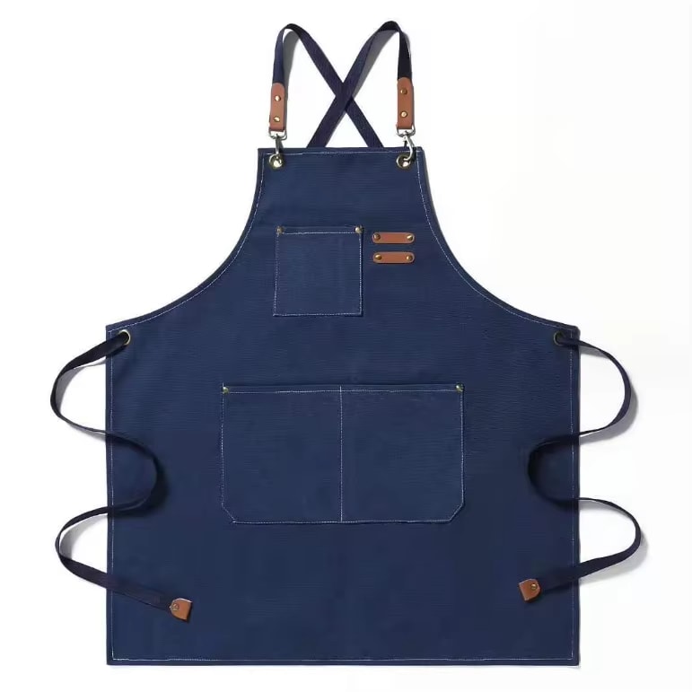 Navy blue pedicurist nail artist apron durable cross back canvas gear