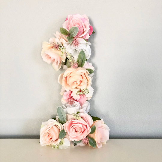 Wedding floral number one faux flower monogram