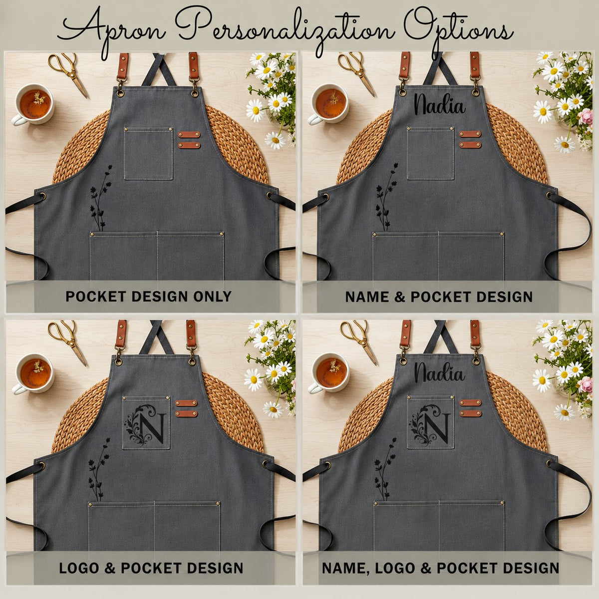 Blank cotton canvas garden apron with pocket, no personalization option