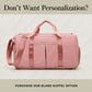 Blank pink weekender duffel with text offering unpersonalized duffel option