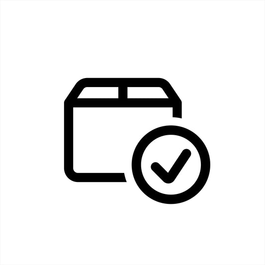 Package box icon with a checkmark badge for shipping protection