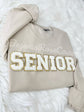 SENIOR patch sweatshirt grey with light pink chenille letter patches