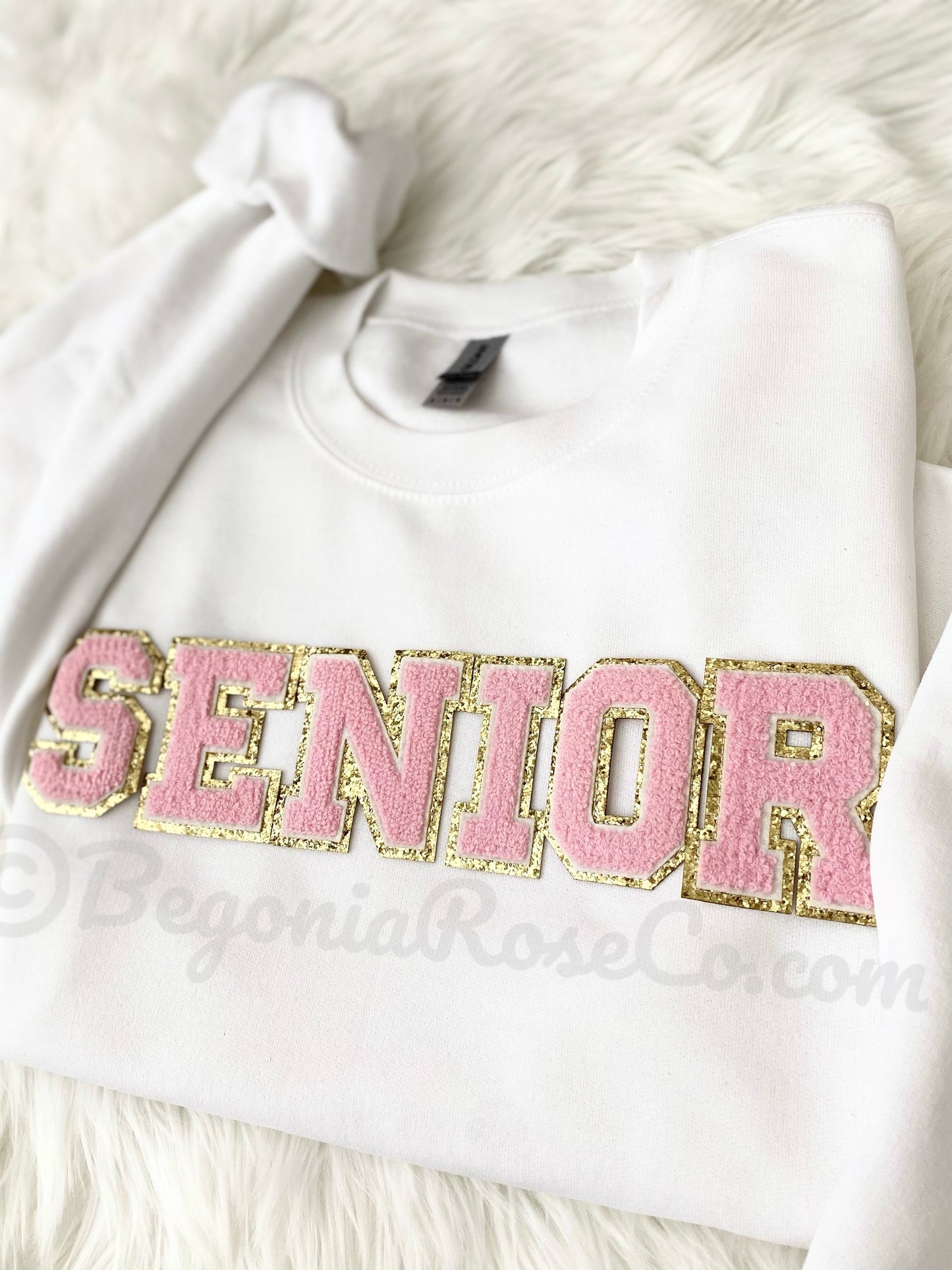 SENIOR chenille patch crewneck sweatshirt sand color - high school senior gift