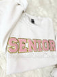 SENIOR chenille patch crewneck sweatshirt in white, a graduation gift