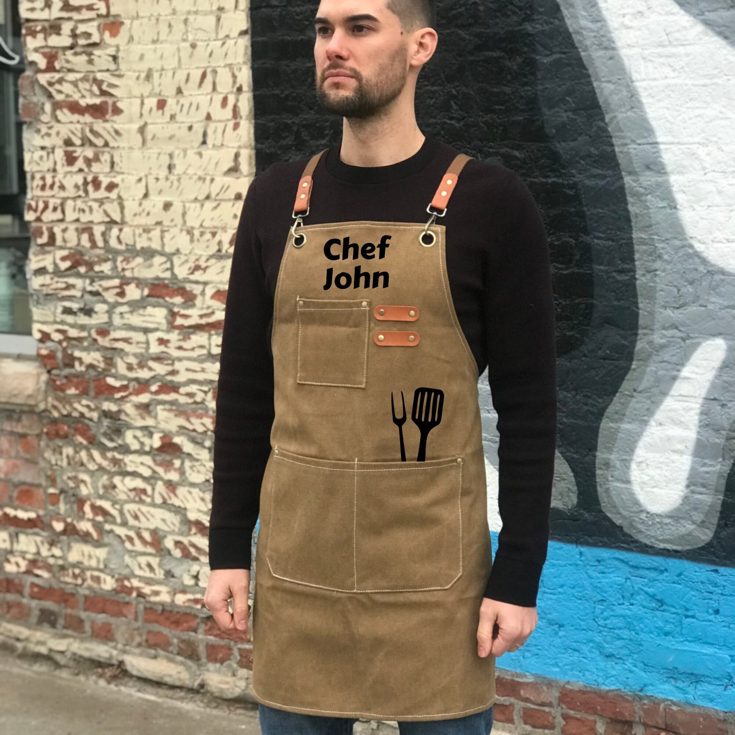 Custom BBQ Apron for Men Grill Master Aprons with Tool Storage Pockets