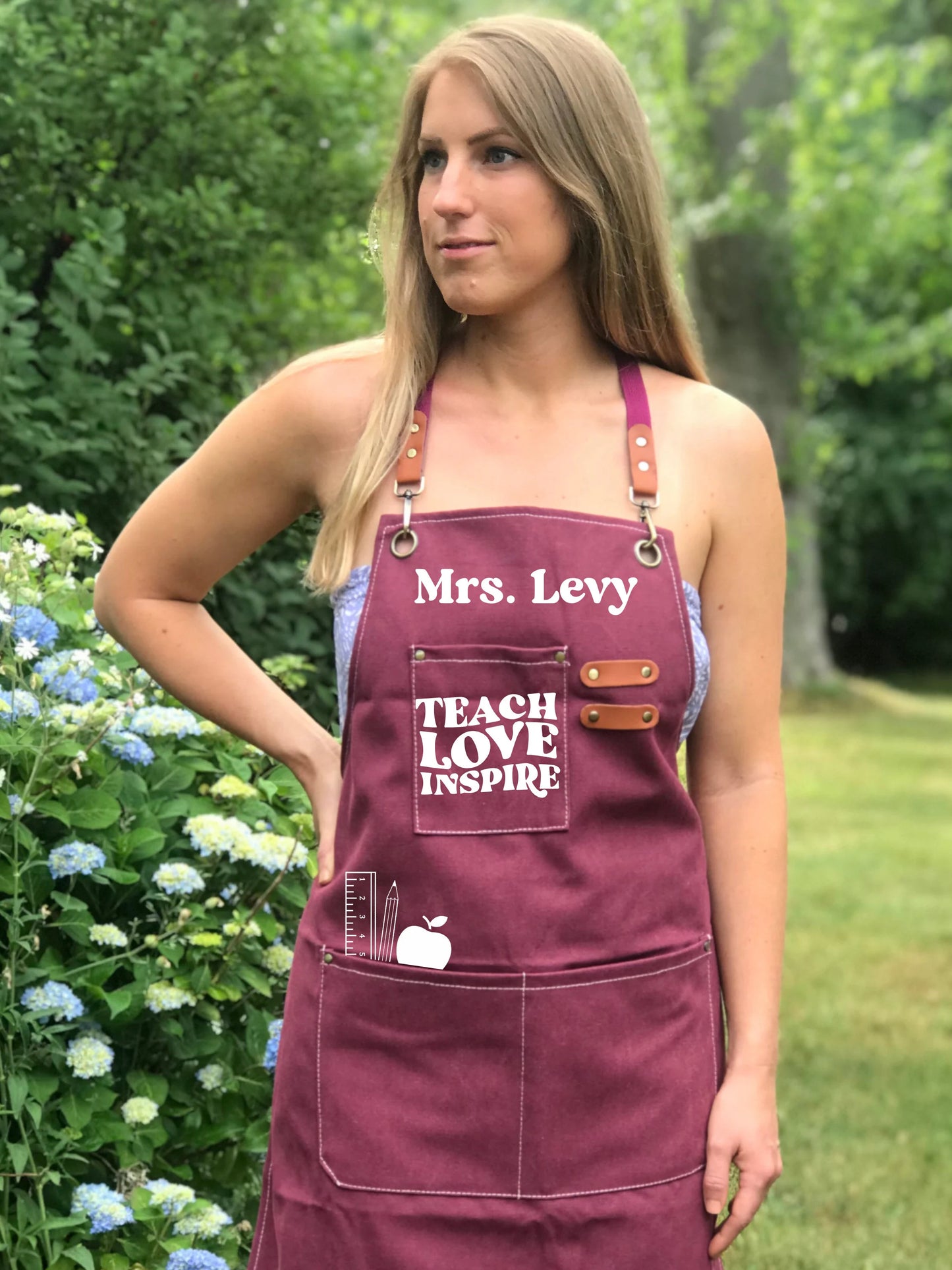 Teacher Apron with Pockets Durable Canvas School Smock