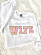 WIFE chenille patch crewneck sweatshirt sand color with aqua patches