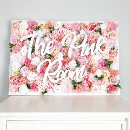 Faux Flower Wall with Name Sign Custom Beauty Room Wall Art Event Decoration