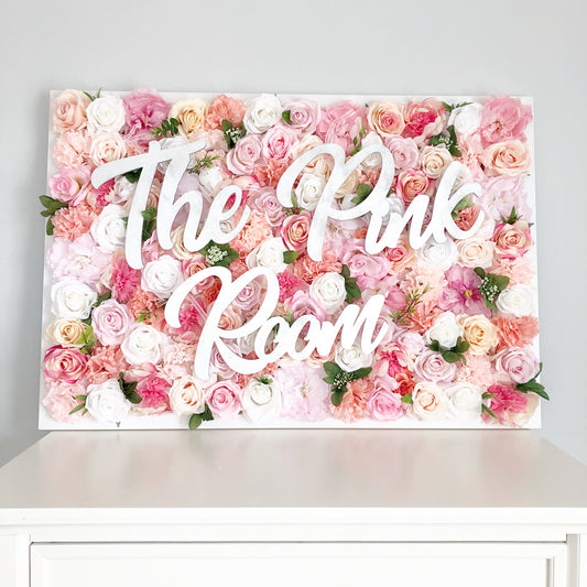 Large Flower Wall with Name Sign Backdrop Custom Art