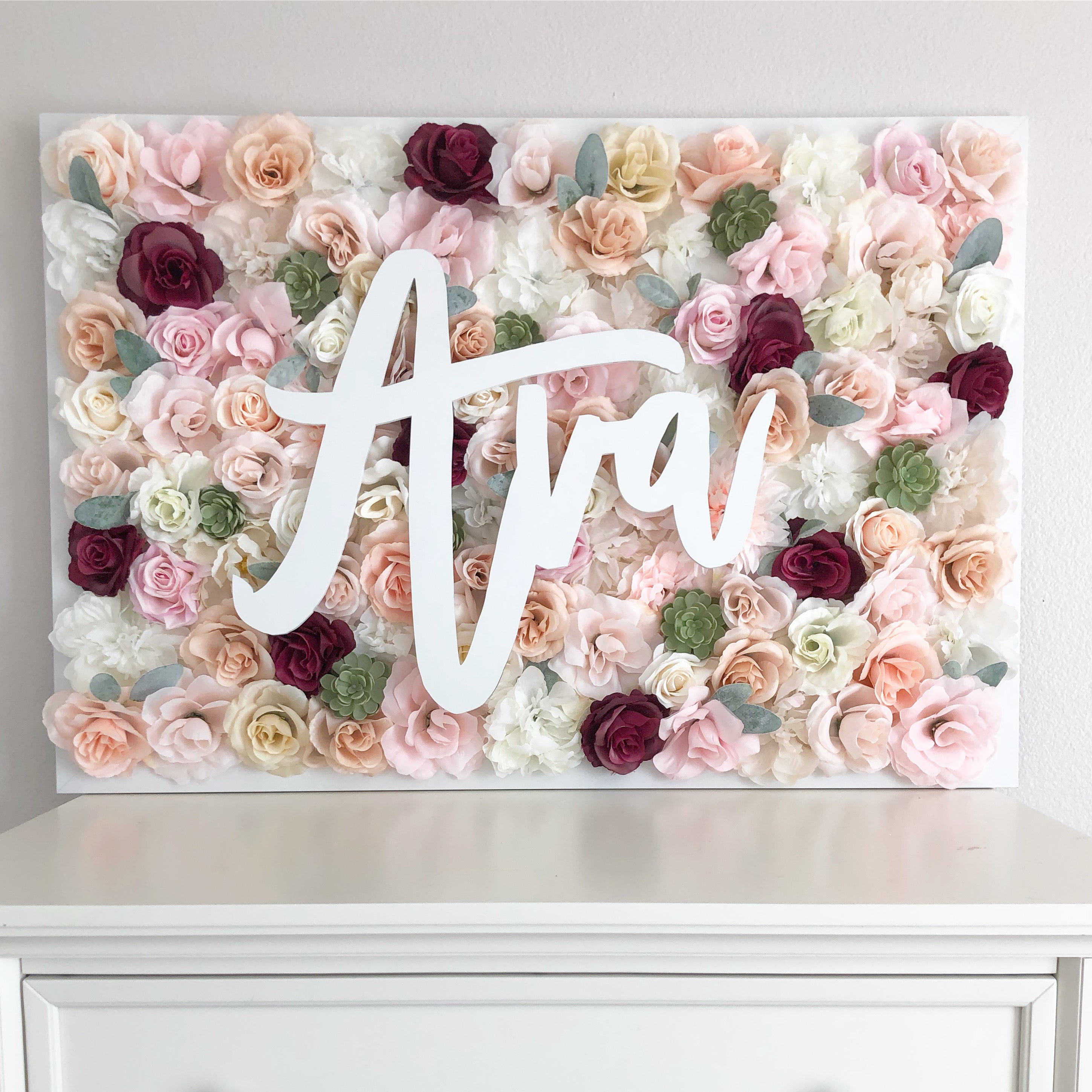 Flower Wall with Name Sign Custom Backdrop for Nursery – Rosey Studio Co