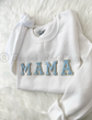 Chenille MAMA Patch Sweatshirt powder blue patch color option