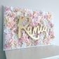 Pale pink and gold flower wall with name sign girl nursery art