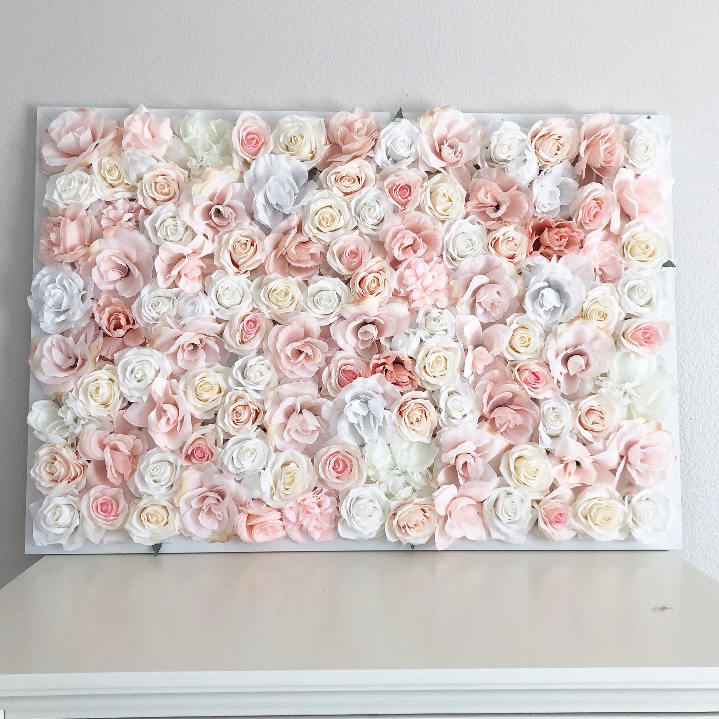 Blush pink wedding flower wall art romantic event backdrop