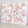 Custom flower wall with name sign wedding backdrop blush florals