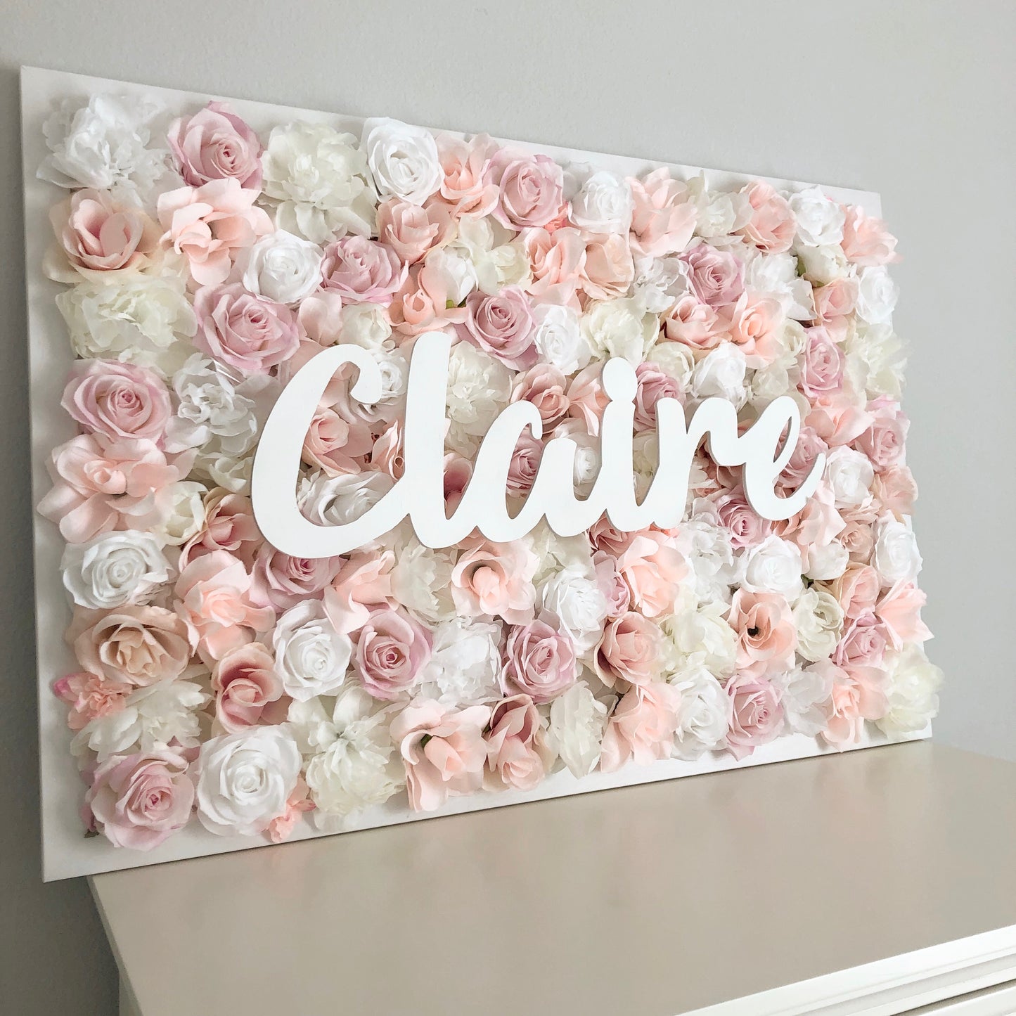 Custom Floral Wall with Name Sign 3D Art Wood Personalized Faux Flower