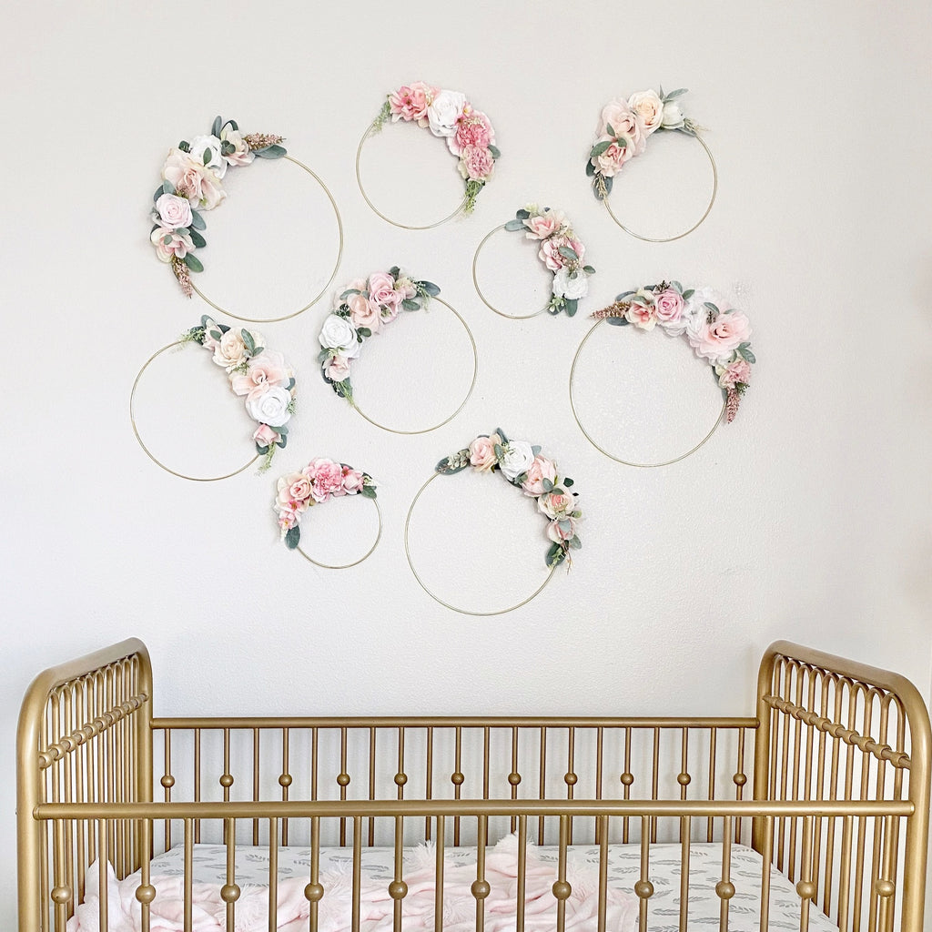 Floral Hoop Wreath, Nursery Floral Wreath, Nursery Wall Decor Girl, Photo Prop Wreath, Baby Shower Wreath Girl Nursery, Farmhouse Decor