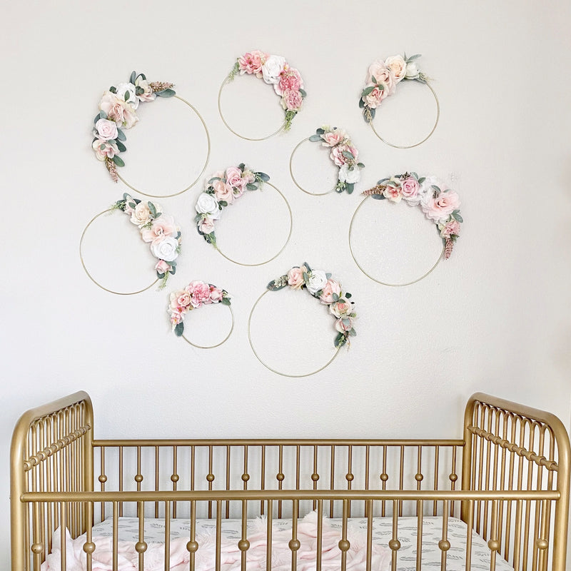 Floral Hoop Wreath, Nursery Floral Wreath, Nursery Wall Decor Girl, Photo Prop Wreath, Baby Shower Wreath Girl Nursery, Farmhouse Decor