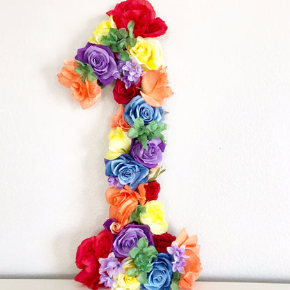 rainbow birthday decor floral number flower number rainbow baby birthday 1st birthday decor first birthday