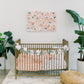 Floral nursery flower wall with name sign for boho baby shower decor